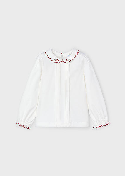 shirt l/s embroidery collar - natural pink-060