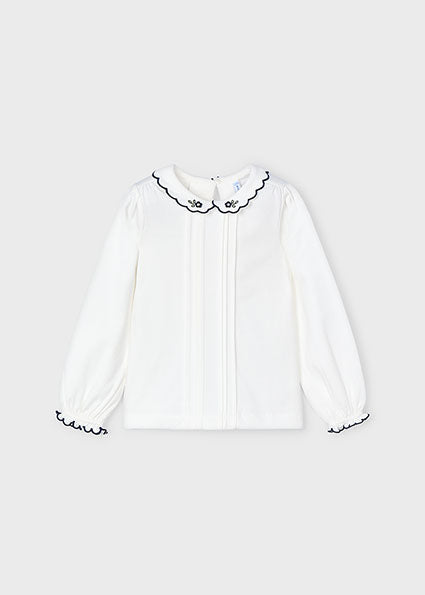 shirt l/s embroidery collar - natural navy-063