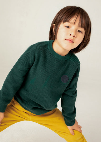 top l/s knit rubber emblem - apline green-052