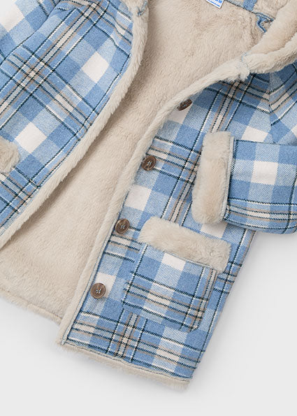 coat wool plaid with fur lining - sky blue-059