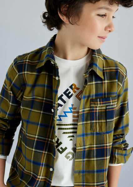 shirt l/s plaid - khaki-060