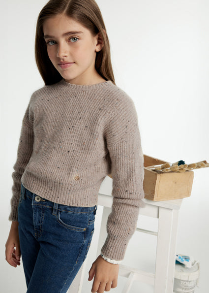 top l/s sweater knit heather - sepia-010