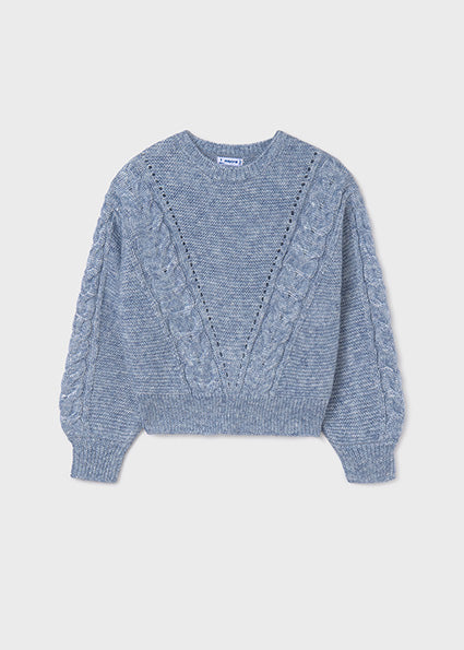 top l/s cable chunky knit - indigo-080