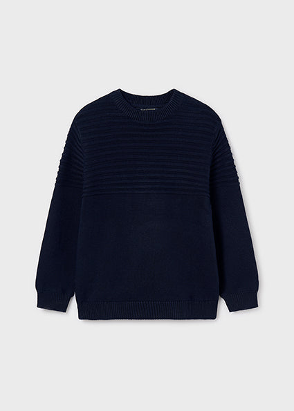 top l/s knit crew with lines - navy-010