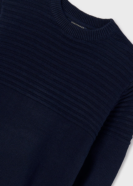 top l/s knit crew with lines - navy-010