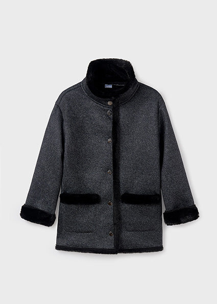 coat herringbone fur lined - black-037