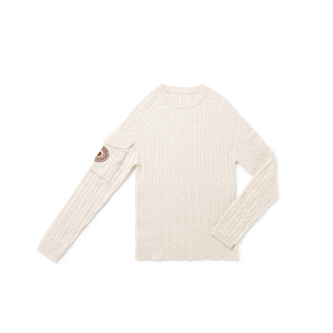 top l/s chunky cable knit apple crest sweater - ecru