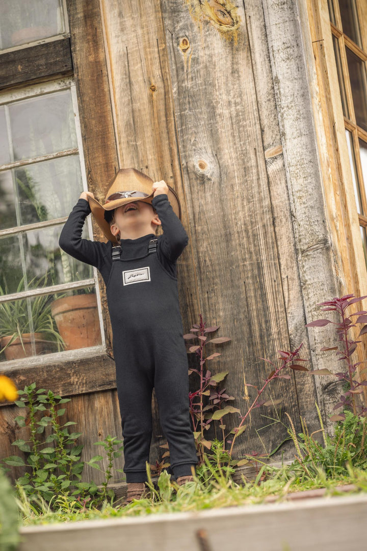 one piece sherpa patch overalls - black