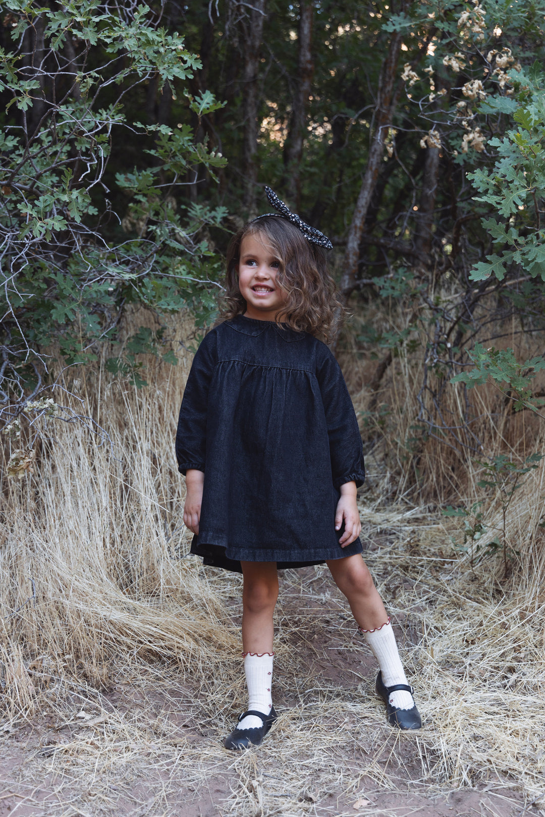 dress denim high waisted with peter pan collar - black