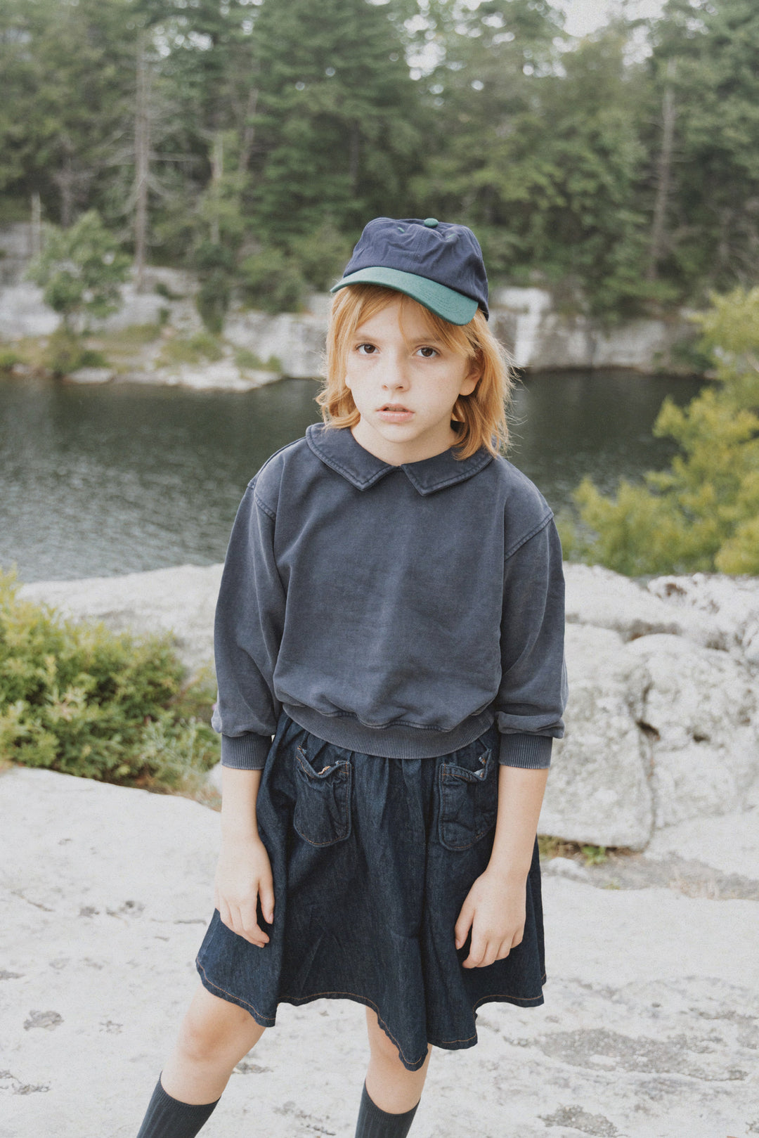 shirt l/s denim round collar - blue denim