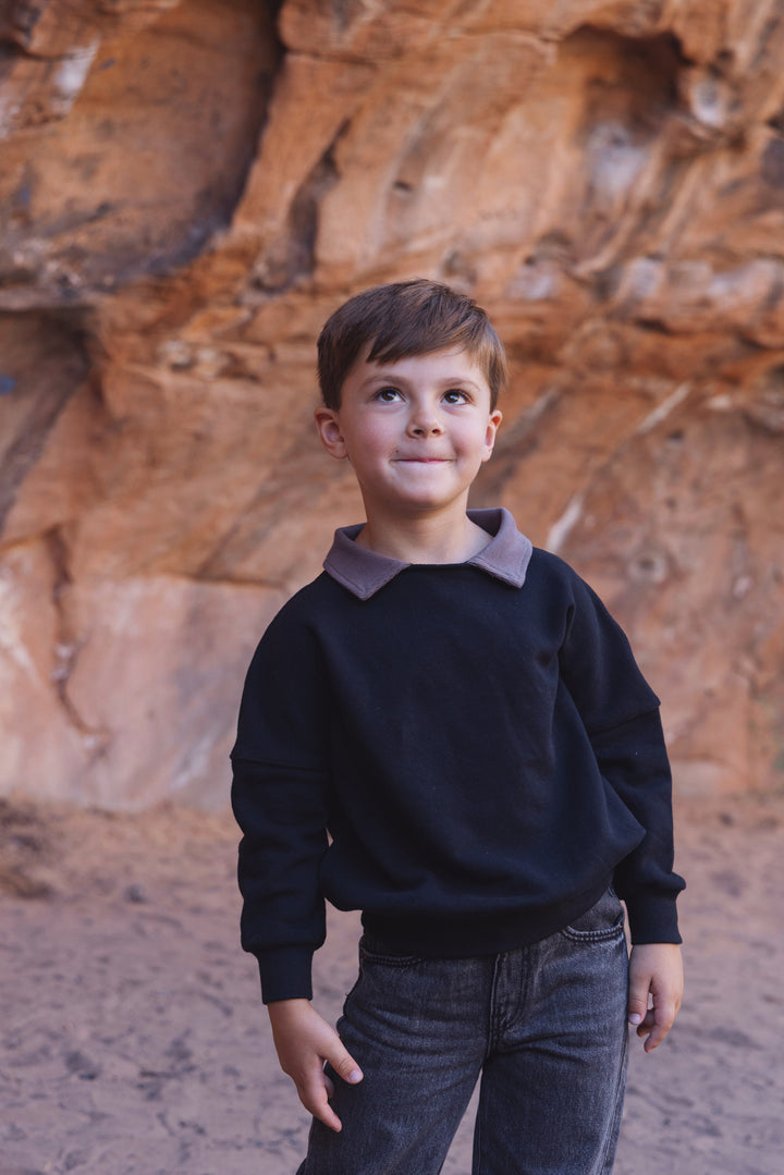 top l/s contrast collar sweatshirt - black