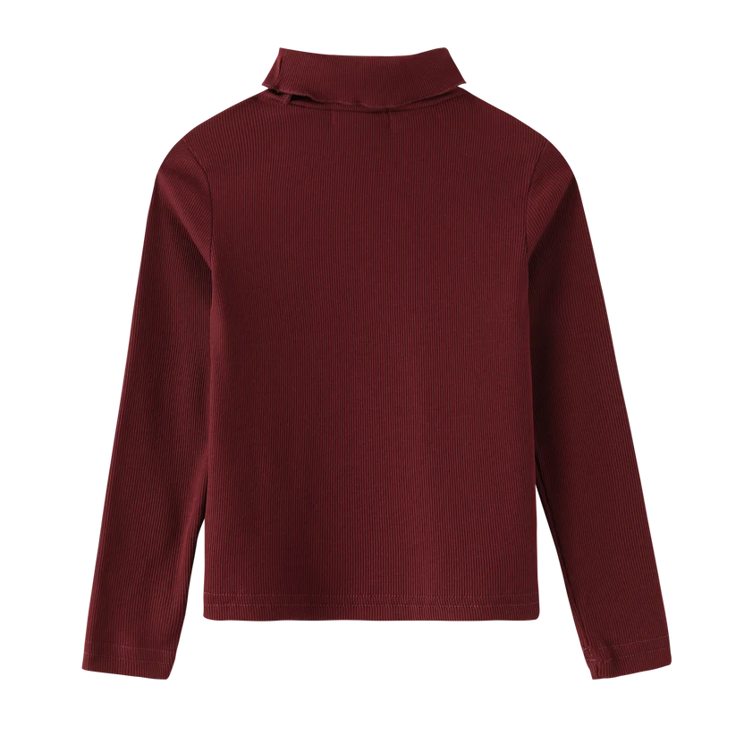 top l/s cherry embroidered turtleneck - burgundy