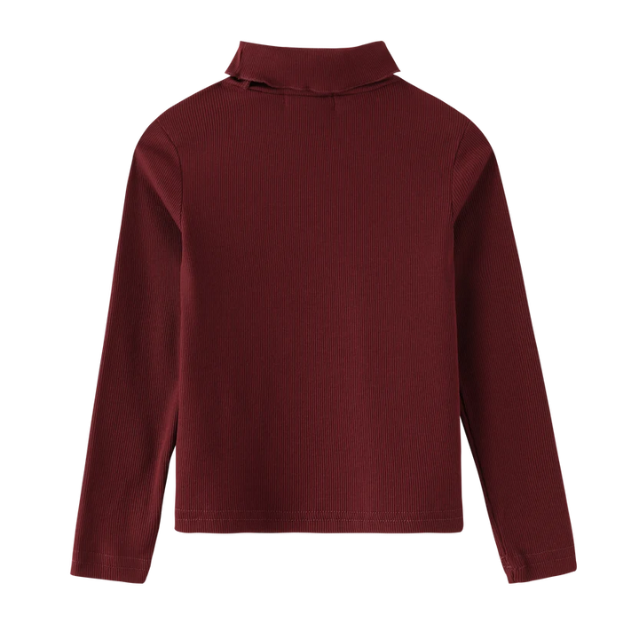 top l/s cherry embroidered turtleneck - burgundy