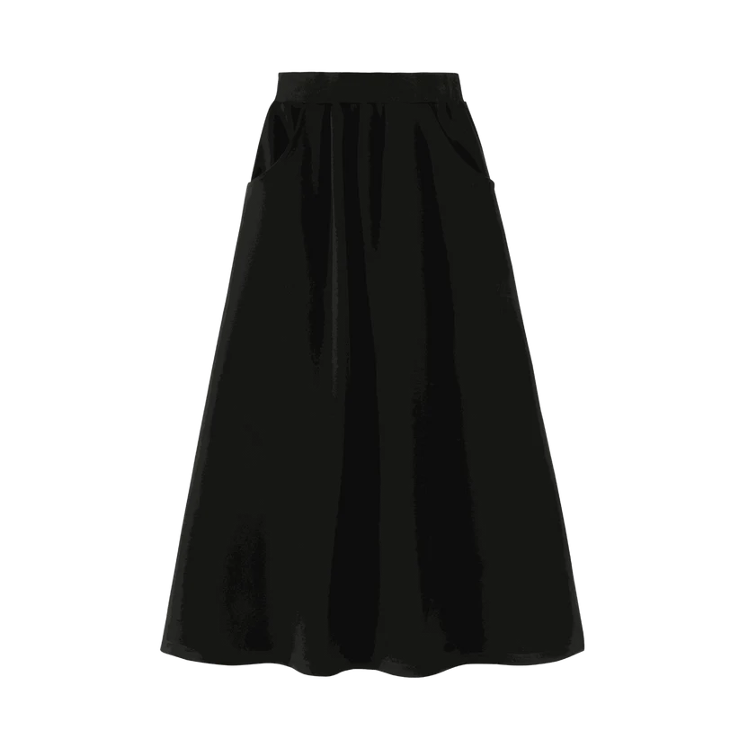 skirt midi with side pockets - black