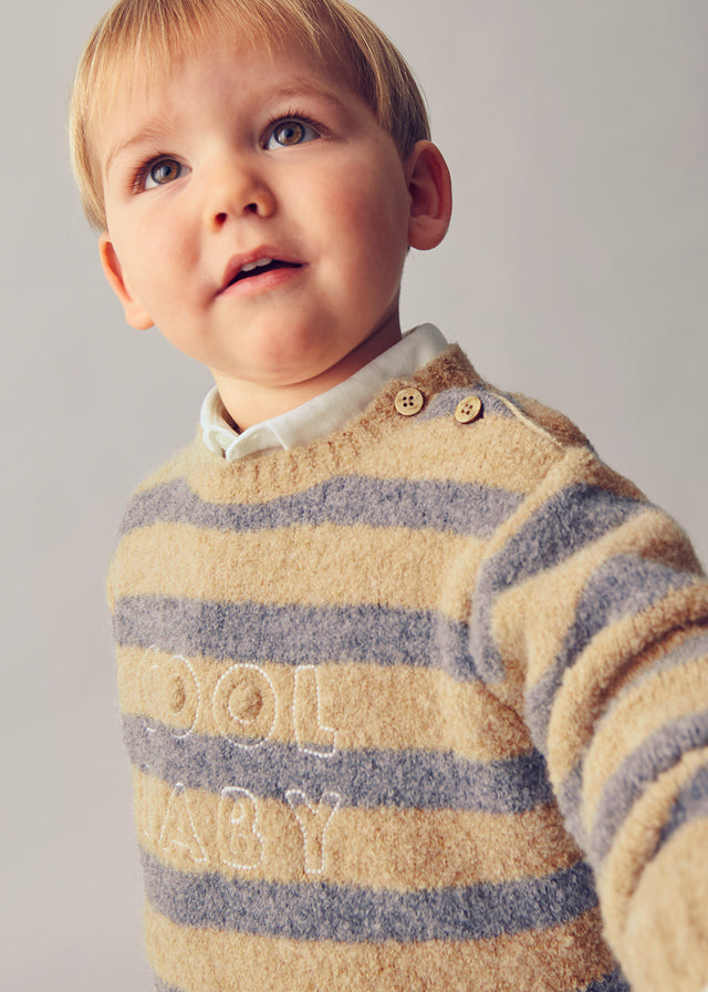 top l/s knit striped cool baby sweater - bright beige-067