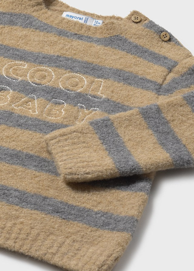 top l/s knit striped cool baby sweater - bright beige-067
