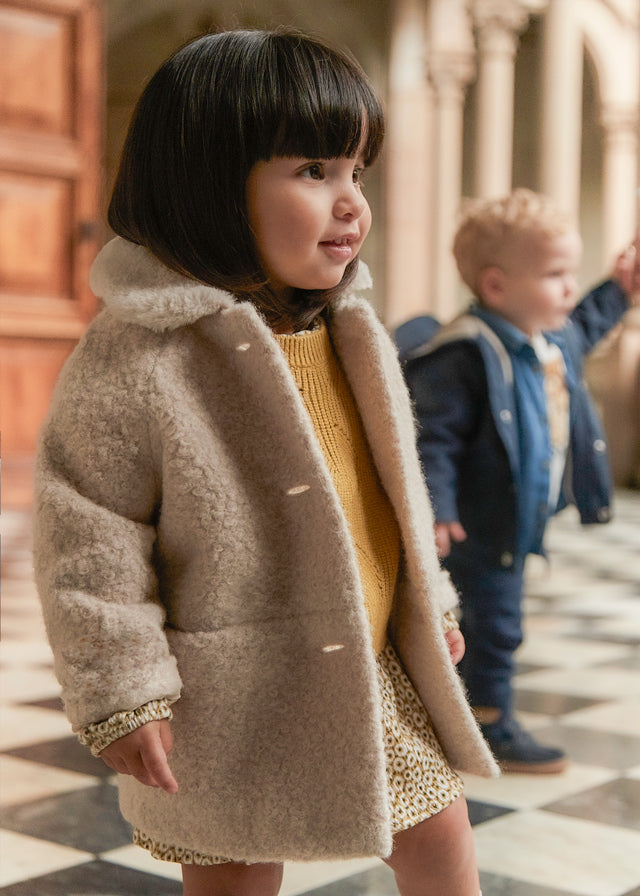 coat sherpa with fur collar - sand-073