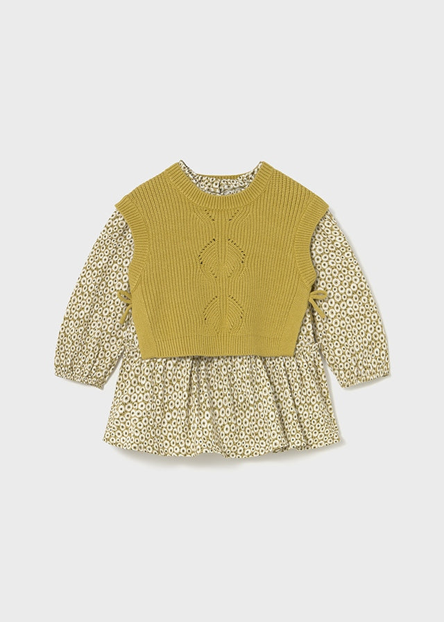 dress printed with knit side tie vest - oil-036