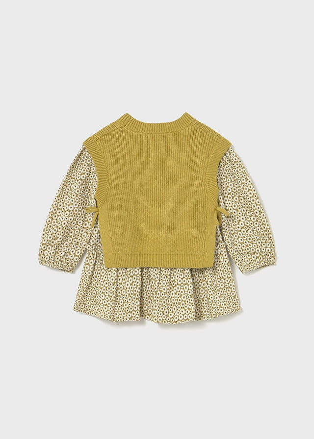 dress printed with knit side tie vest - oil-036