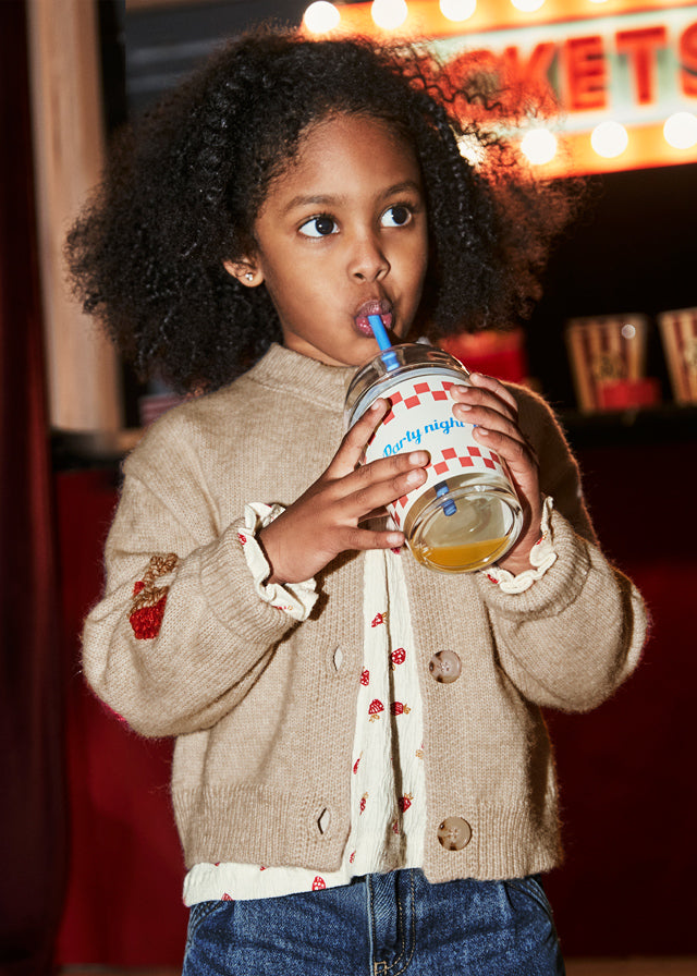 top l/s cardigan knit with strawberries - sesame-010