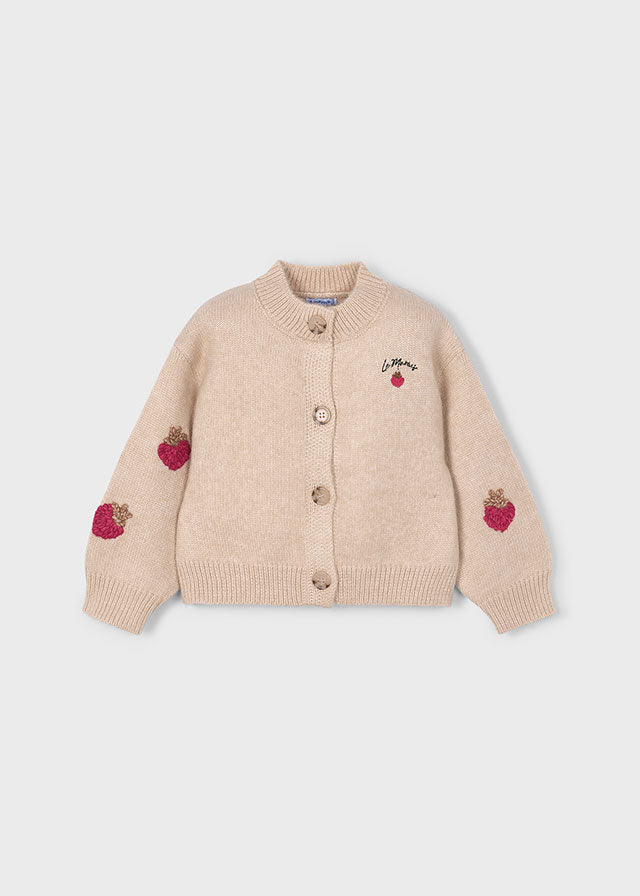 top l/s cardigan knit with strawberries - sesame-010