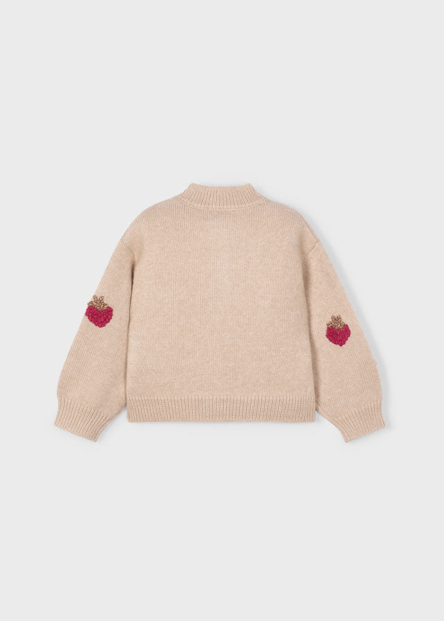 top l/s cardigan knit with strawberries - sesame-010