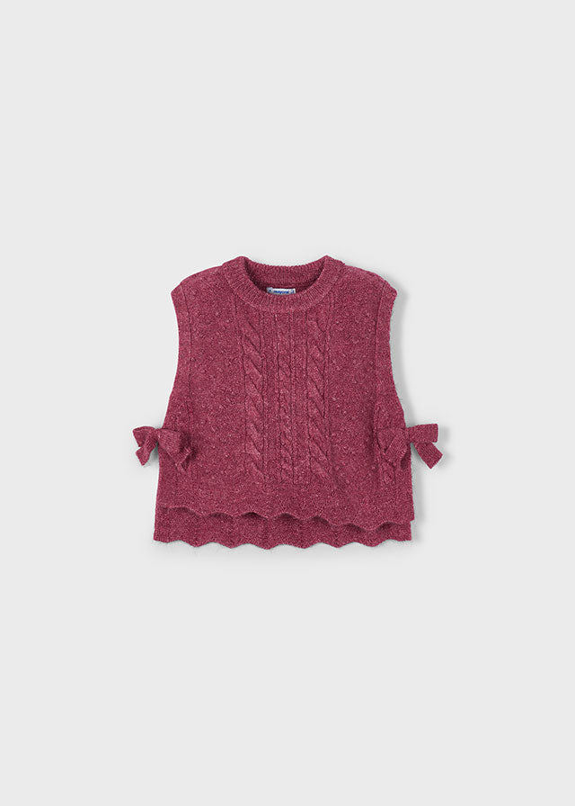 vest wool cable knit with side ties - cherry-023