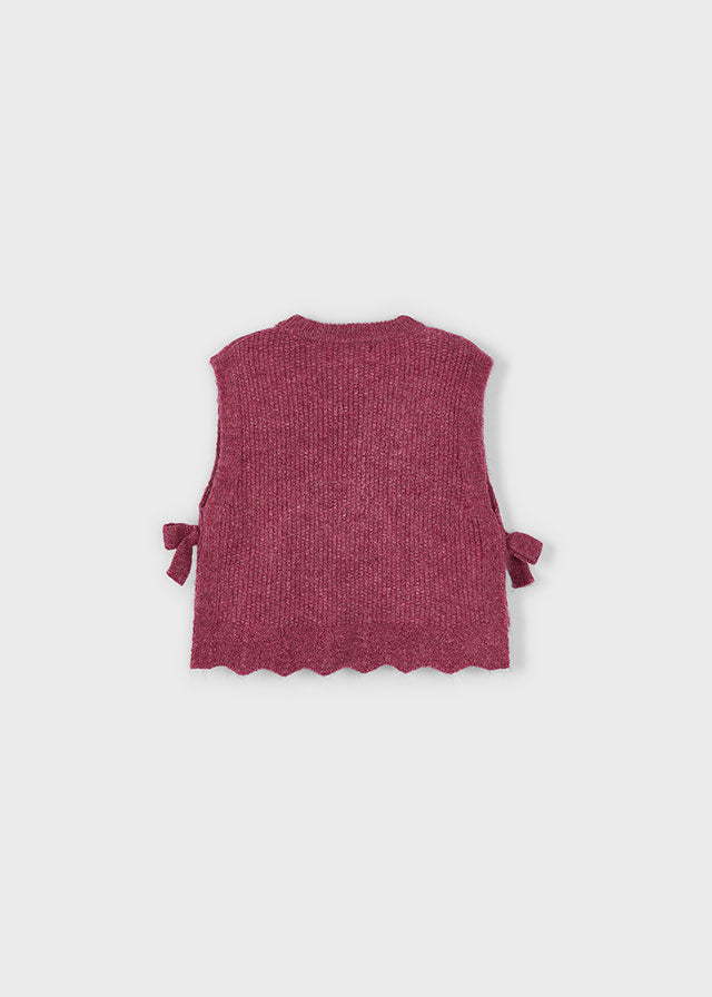 vest wool cable knit with side ties - cherry-023