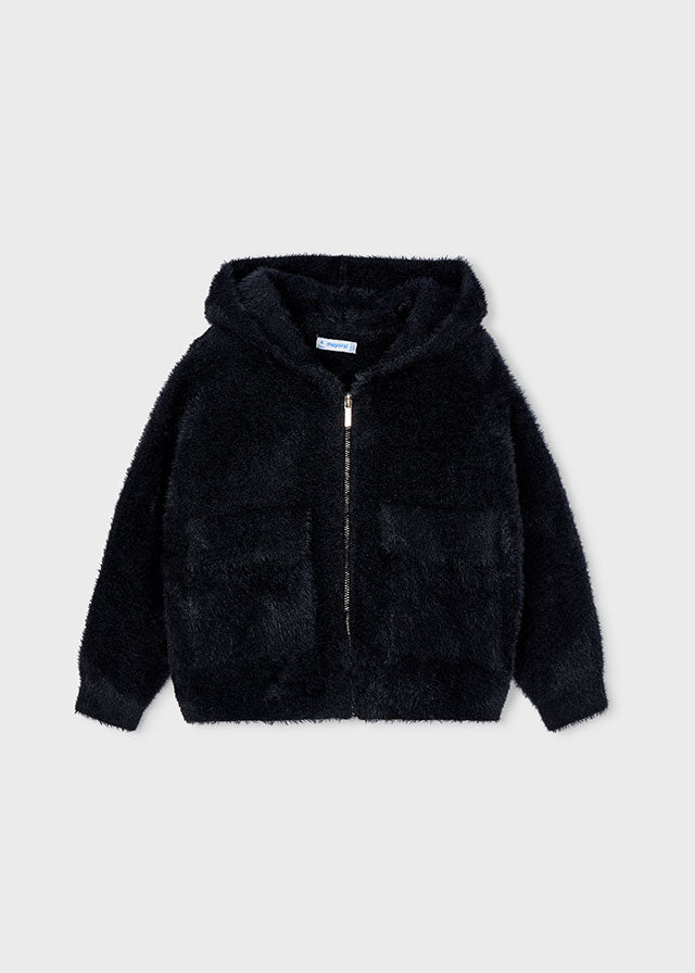 top l/s mohair zip up with hood - black-013