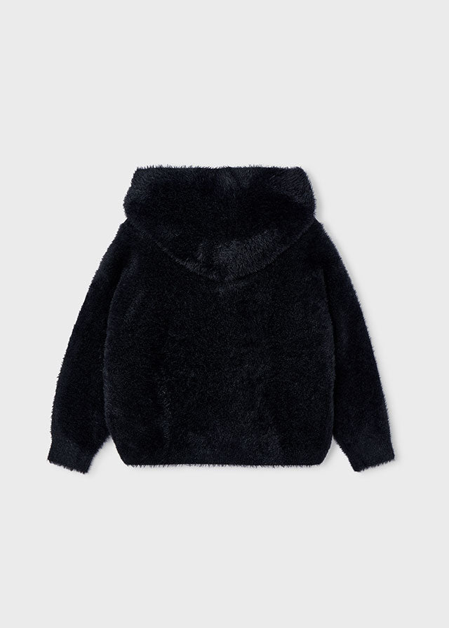 top l/s mohair zip up with hood - black-013