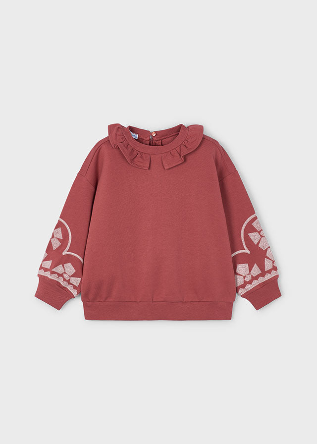 top l/s sweat with stitch design sleeve - dark red-028