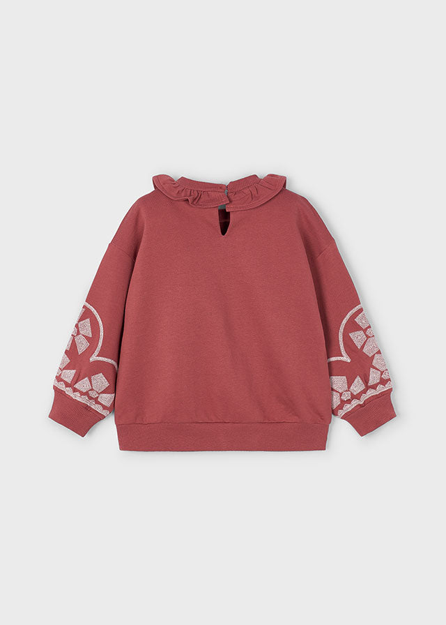 top l/s sweat with stitch design sleeve - dark red-028