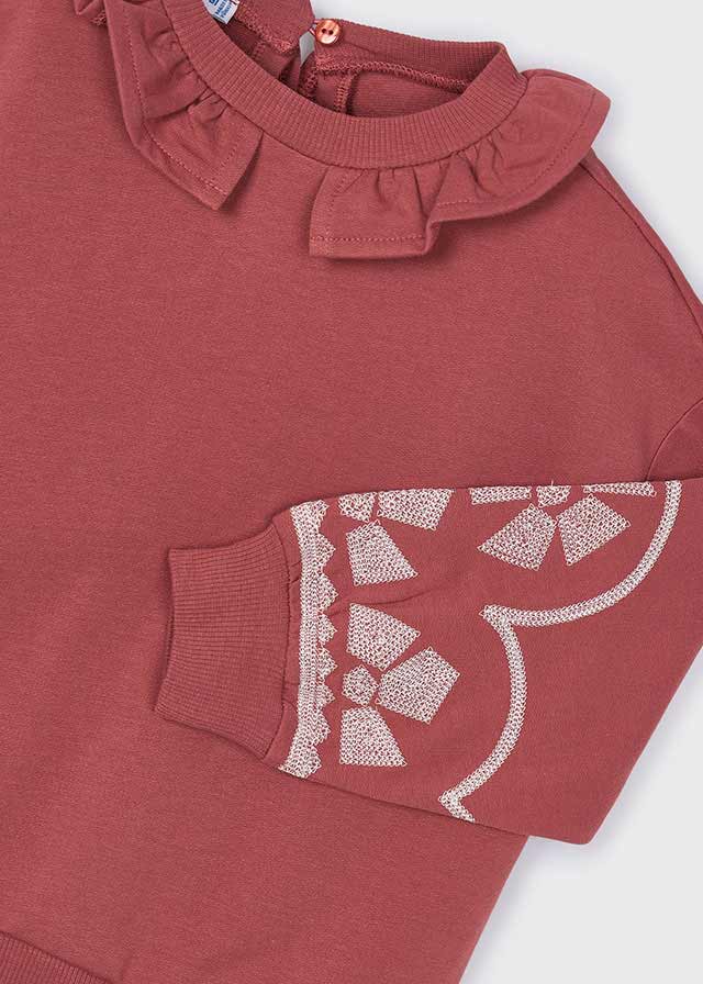 top l/s sweat with stitch design sleeve - dark red-028