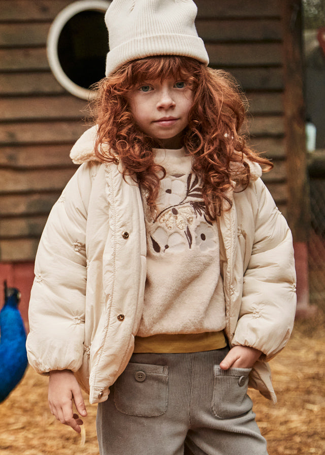 coat stitch puffer short with sherpa collar - sand-020