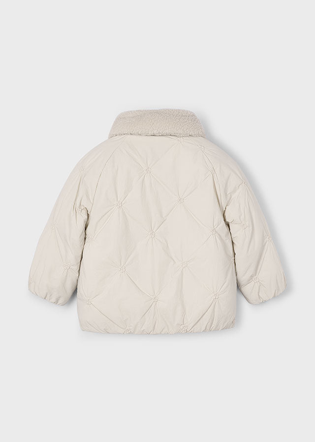 coat stitch puffer short with sherpa collar - sand-020