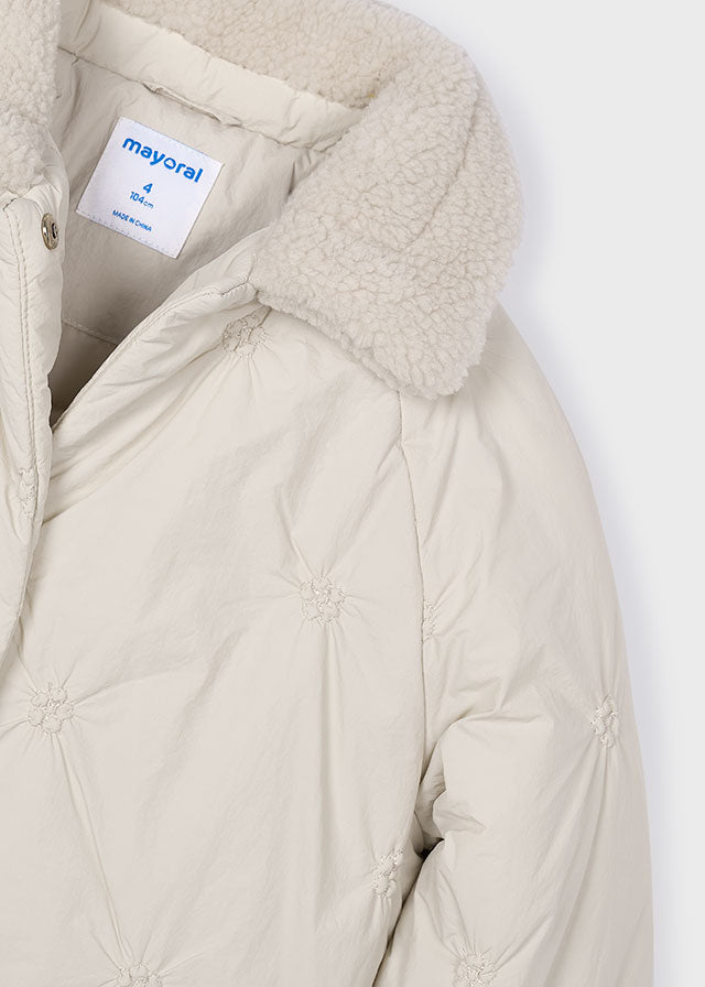 coat stitch puffer short with sherpa collar - sand-020