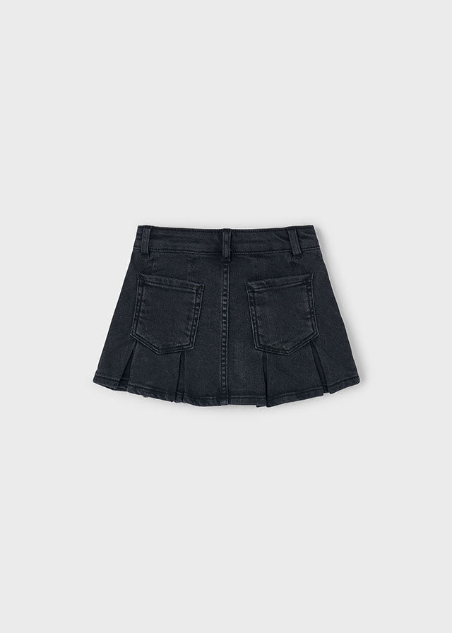 skirt pleated with pockets - gray/black denim-033