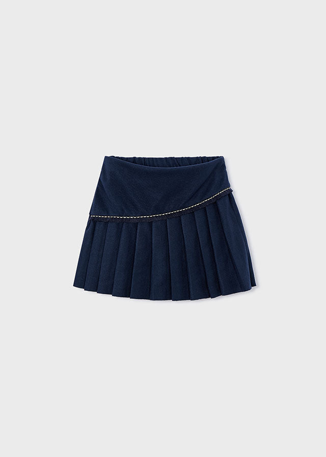 skirt wool diagonal pleating - navy-012