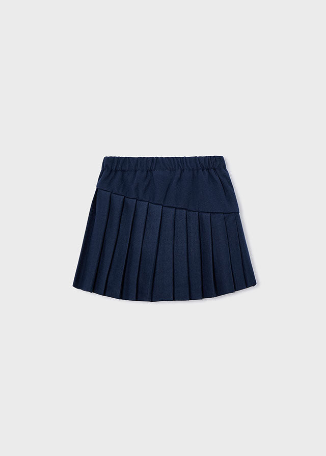 skirt wool diagonal pleating - navy-012