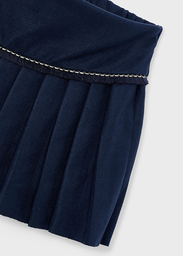 skirt wool diagonal pleating - navy-012
