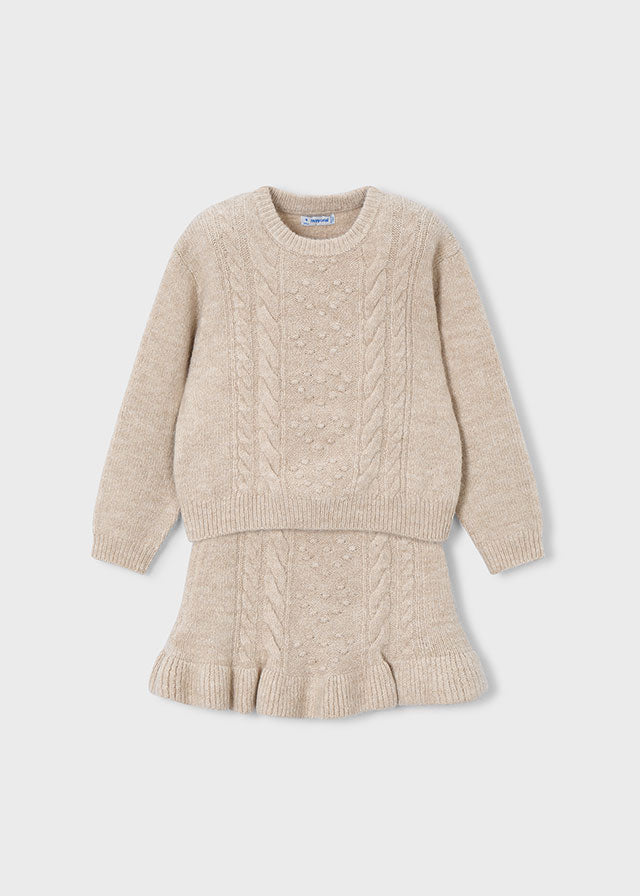 set outfit cable knit sweater and skirt - sesame-069