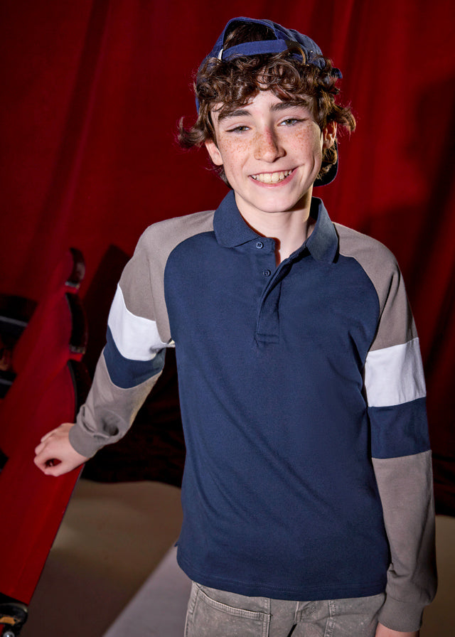 polo l/s color block sleeve - navy-040