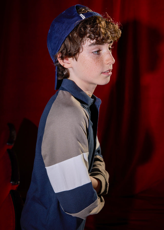 polo l/s color block sleeve - navy-040