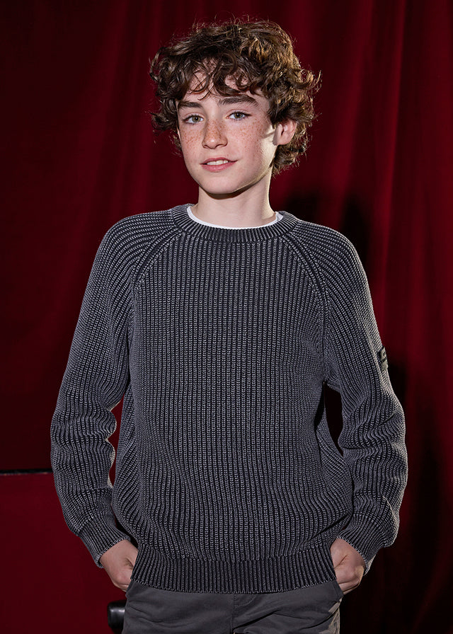 top l/s chunky knit washed sweater - black-080