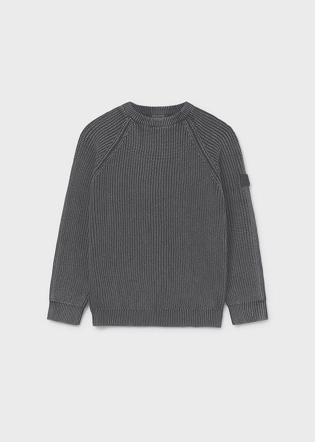 top l/s chunky knit washed sweater - black-080