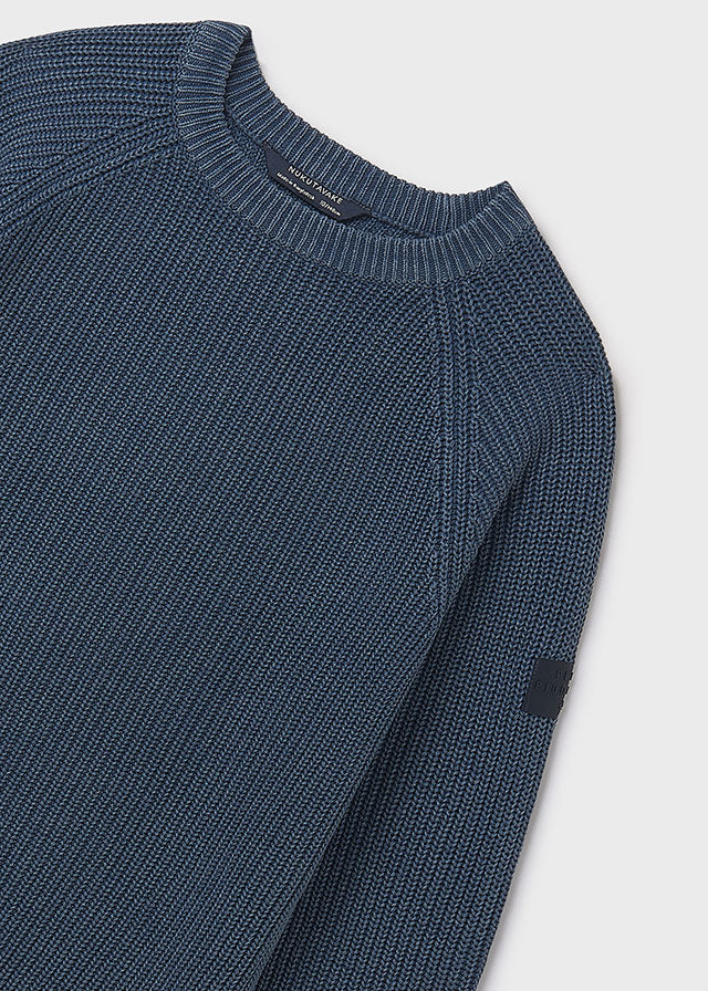 top l/s chunky knit washed sweater - blue-081