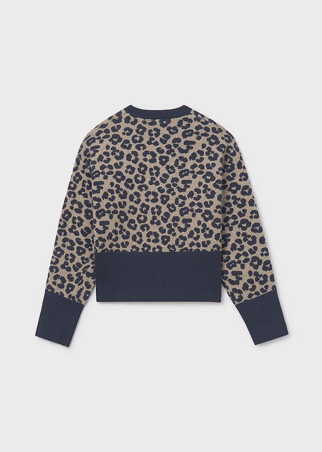 top l/s knit leopard print cropped sweater - petroleum-069