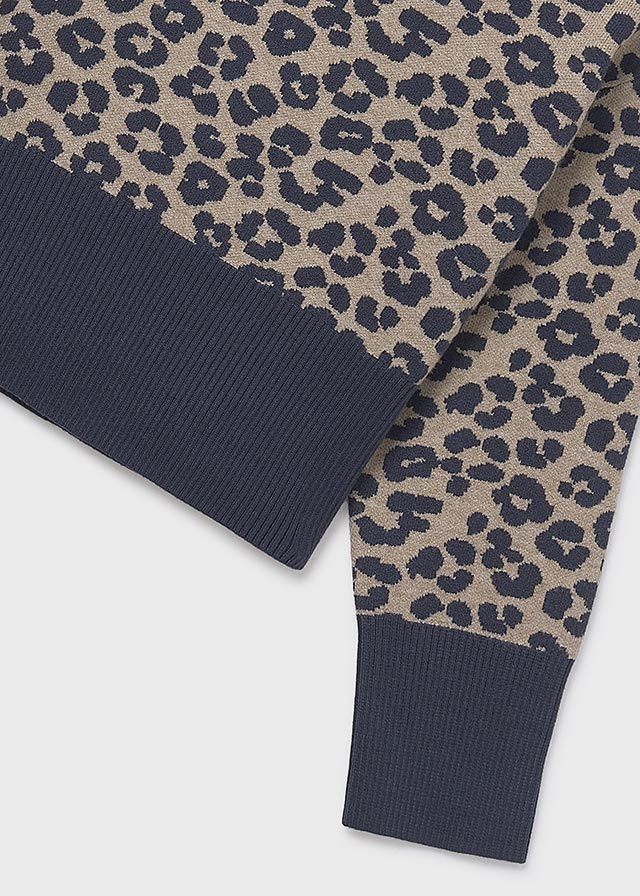 top l/s knit leopard print cropped sweater - petroleum-069