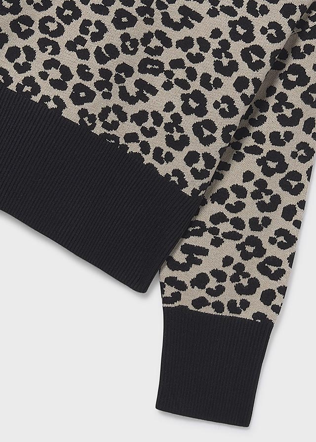 top l/s knit leopard print cropped sweater - black-070