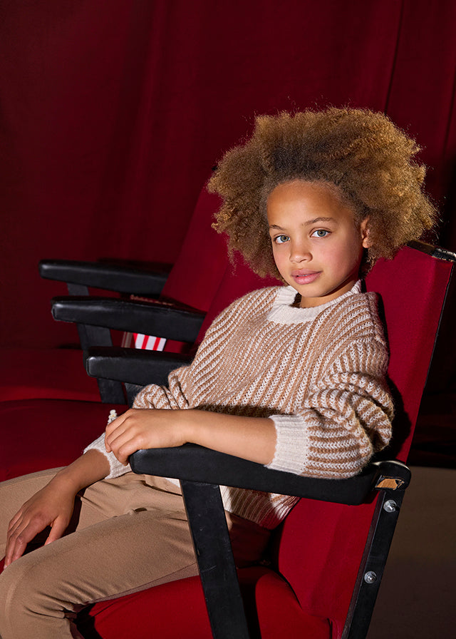 top l/s knit striped sweater - camel-089